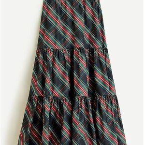 NWT J. Crew Tiered Maxi Skirt in Black Stewart Tartan Taffeta - Size XL Gorgeous